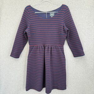 Maeve Navy and Red Striped Midi Dress